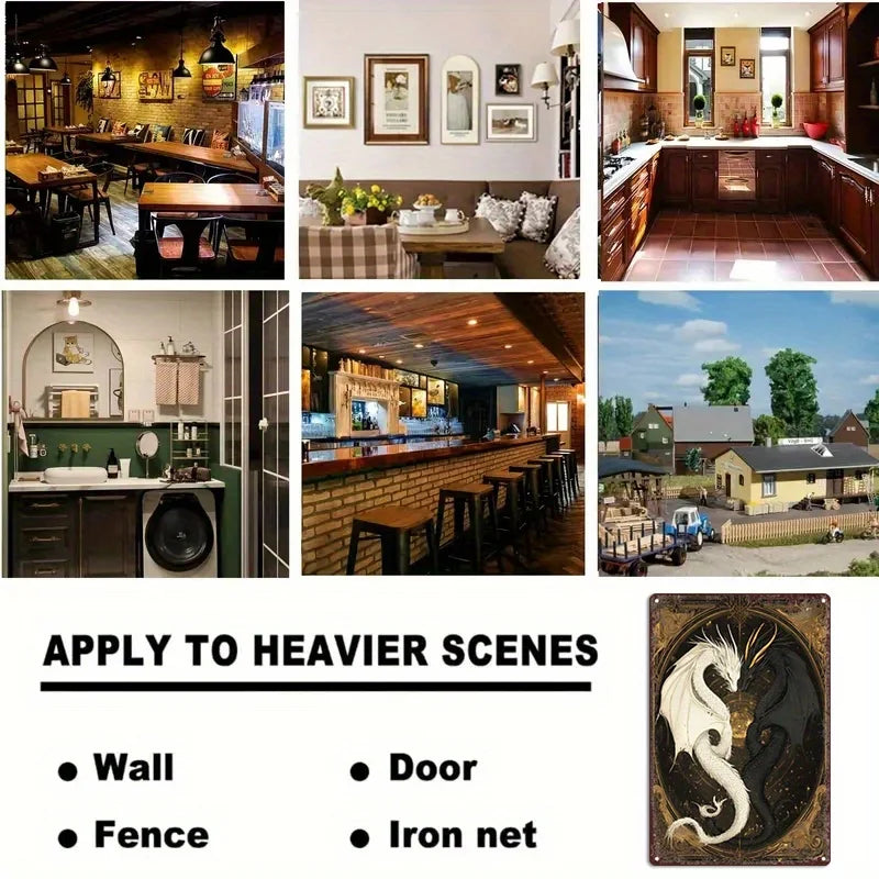 Yin-Yang Dragons Metal Sign - Vintage Aluminum Wall Art, 8x12 inches, Duality Harmony for Home