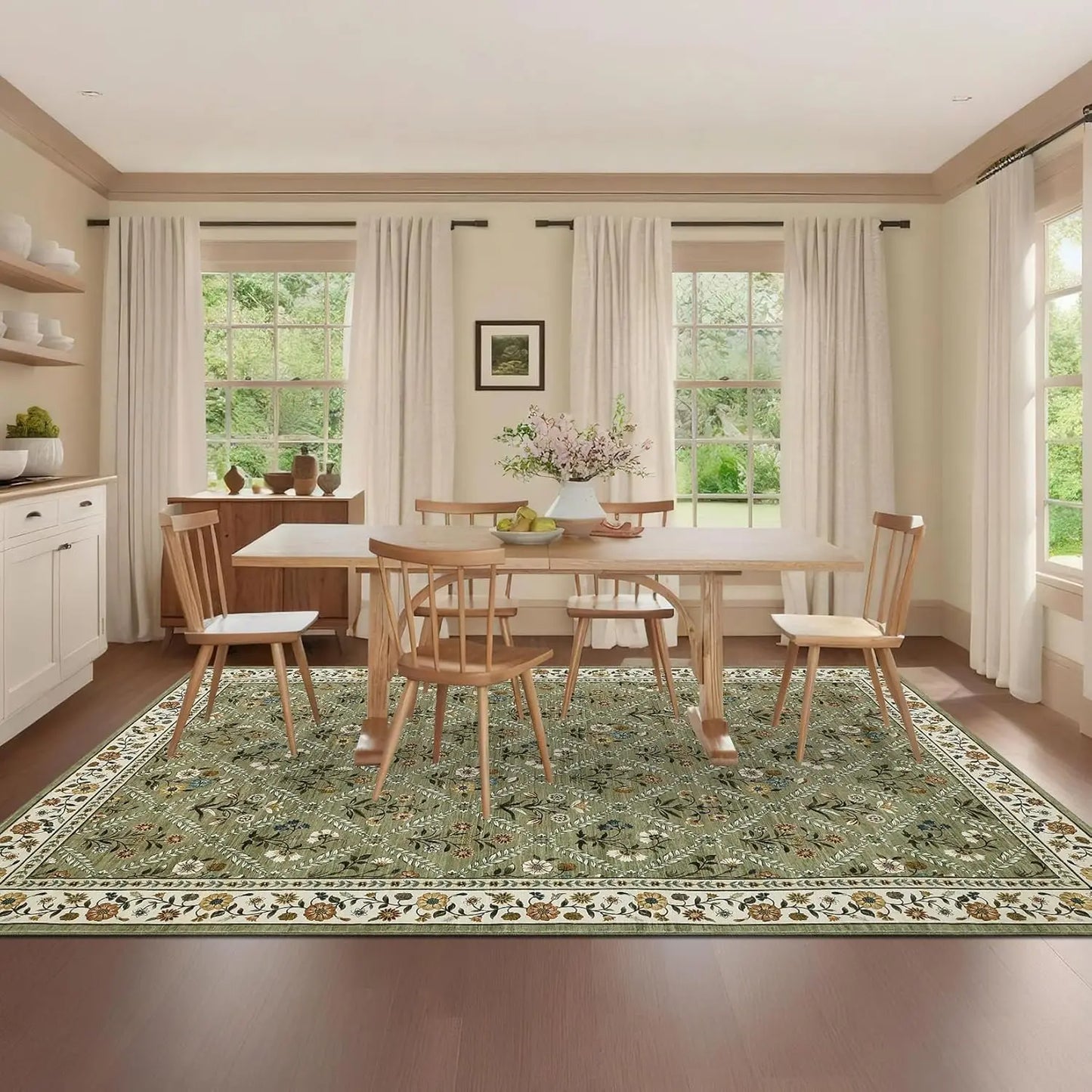 Vintage Washable Area Rugs for Living Room Soft Low-Pile Non-Slip Carpet  for Bedroom Dining Room Home Office