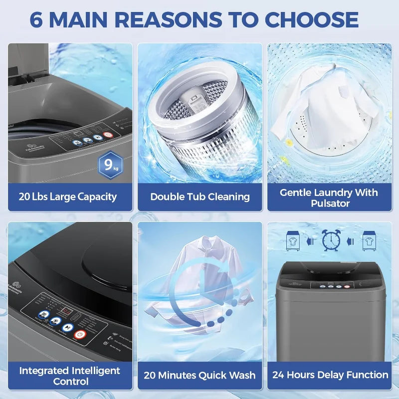 Portable Washing Machine, 20Lbs Capacity Full-Automatic Portable Washer Machine, 2.8Cu.ft Washer and Dryer Combo