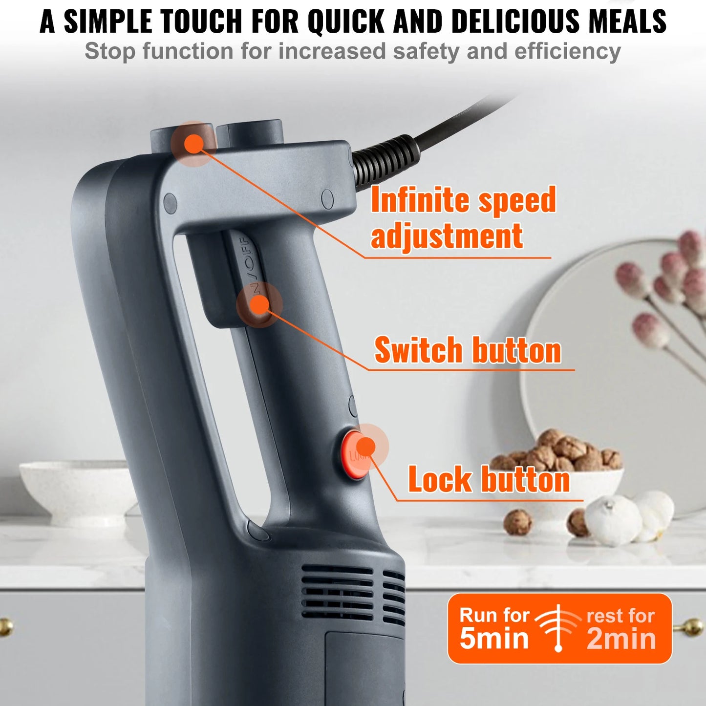Commercial Immersion Blender 500 Watt Heavy Duty Hand Mixer Variable Speeed