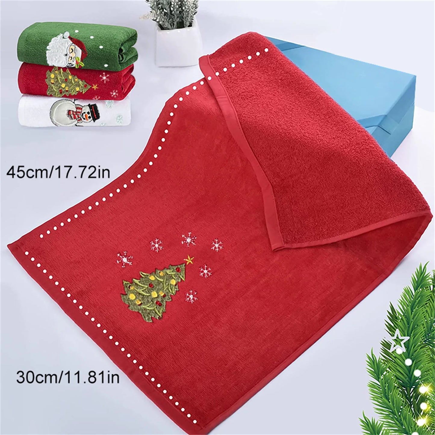 New Year Towel Classic Solid Xmas Tree/Snowman/Santa Claus Embroidery Bath Towel 45x30cm Christmas Hand Towels Set