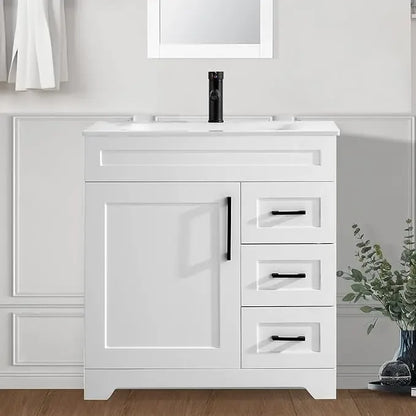 Bathroom Vanity with Sink,Undermount Ceramic Sink-Modern Bathroom Cabinet with 6 Soft-Close Drawers & 2 Doors Spacious Storage