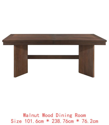 Modern Walnut Finish Dining Set 7pc with Self-Storing Extension Leaf and 6 Upholstered Chairs for Elegant Dining Experience