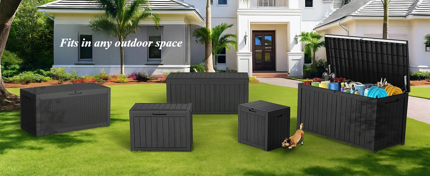45Gal Black Deck Box - Waterproof & UV-Resistant Outdoor Storage w/Lockable Lid - For Patio/Garden