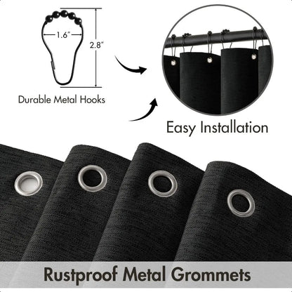 84 Long Scalloped Shower Curtain Linen Textured with 12 Metal Hooks Cute Extra Long Heavy Duty Washable Waterproof Cloth Hallow