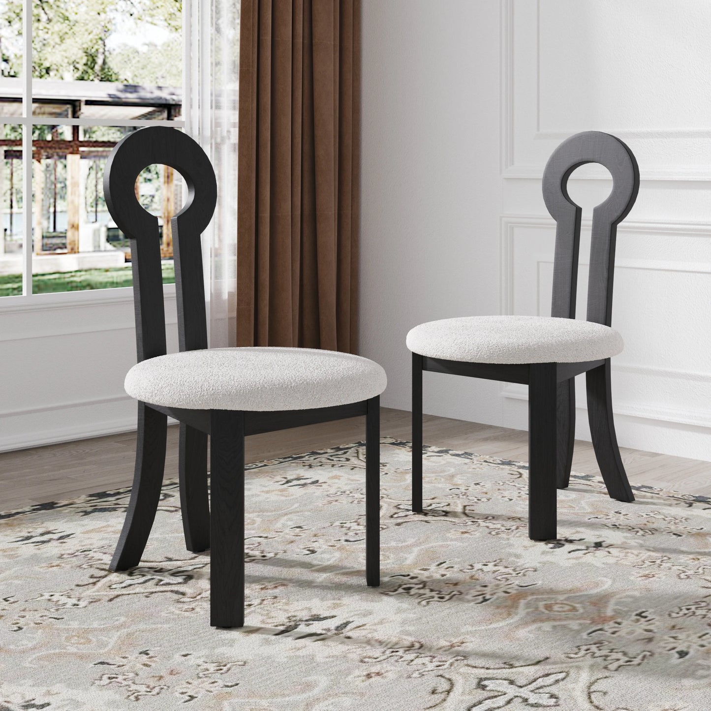 Wooden Dining Chairs Set of 2 Modern Round Dining Room Chair Comfy Fabric Upholstered Kitchen Chairs