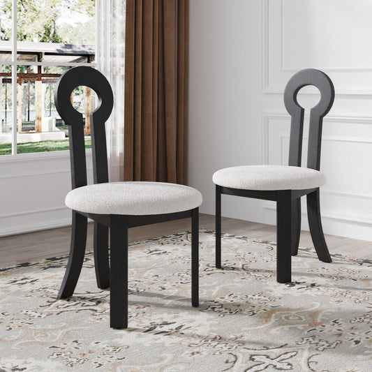 Wooden Dining Chairs Set of 2 Modern Round Dining Room Chair Comfy Fabric Upholstered Kitchen Chairs
