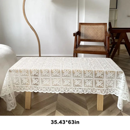 Nordic White Lace Hollow Tablecloth Vintage Rose Flower Pattern