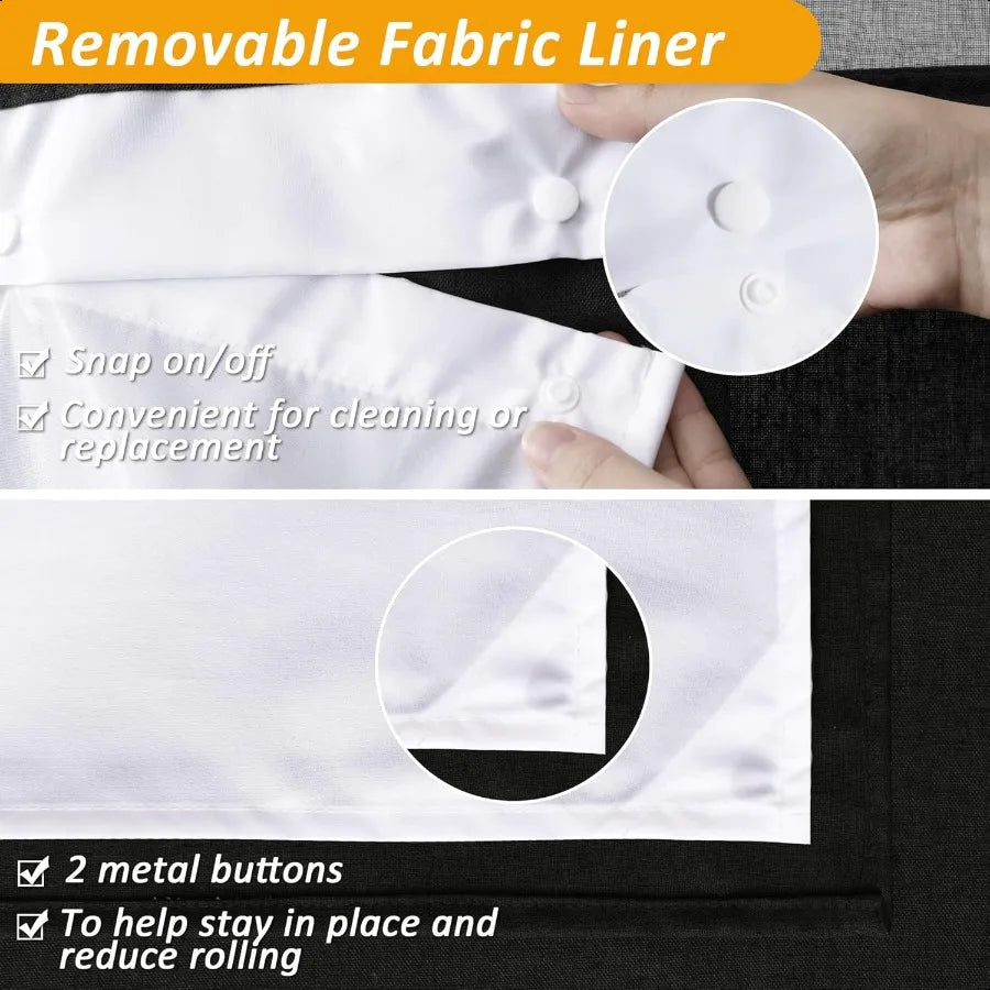 Black Linen Shower Curtain with Snap in Liner Set and Hooks Rustic Style Modern Farmhouse Shower Curtain Heavy Duty Burlap Clot