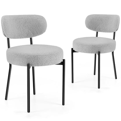Ergonomic Round Dining Chairs Set of 2 Plush Fabric Kitchen Chairs with Curved Backrest Metal Legs