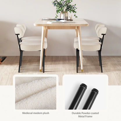 Ergonomic Round Dining Chairs Set of 2 Plush Fabric Kitchen Chairs with Curved Backrest Metal Legs