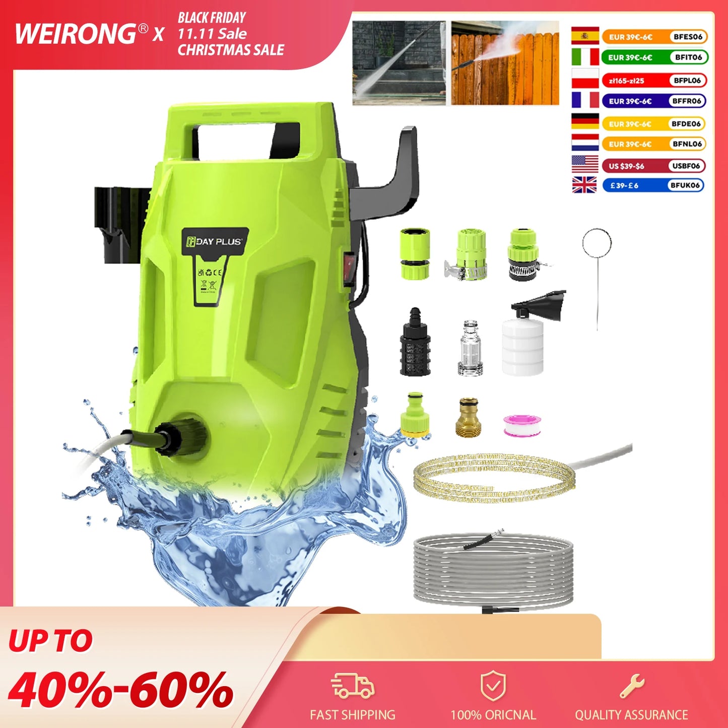 Home & Garden High Pressure Washer, Powerful Jet Nozzle, Portable Electric Jet Washer for Patio ,Car, Driveway ,Fences, Yard