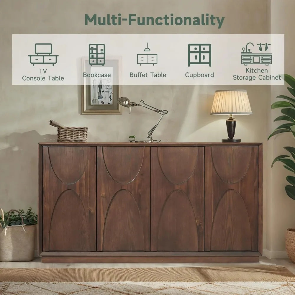 59" Sideboard Buffet Cabinet Retro Accent Storage Cabinet with Magnetic Door Latches Adjustable Shelf for Living Room Kitchen