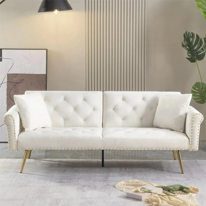 71 inches Convertible Futon Sofa Bed, Modern Reclining Futon , 2 Pillows Sleeper Sofa for Living Room