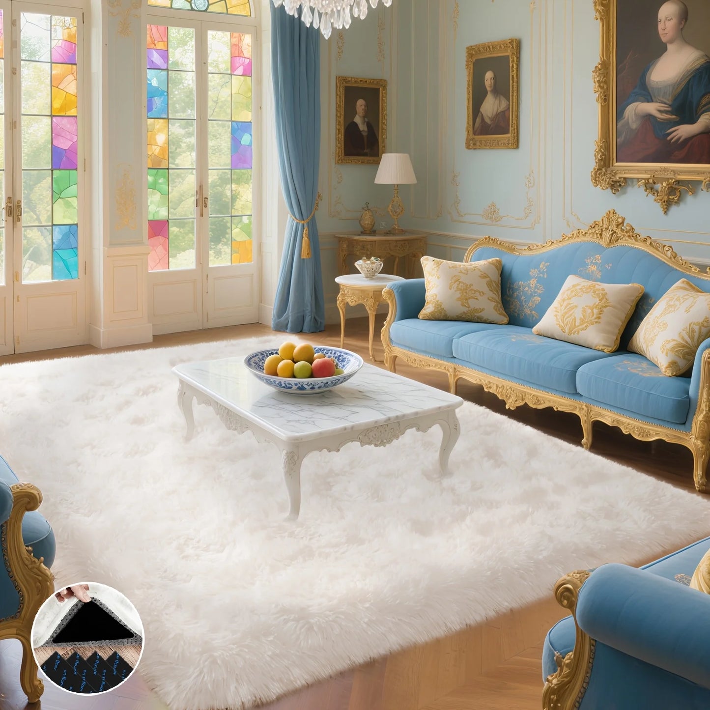 Off-White Soft Shaggy Non-Slip Rugs for Living Room/Bedroom/Nursery