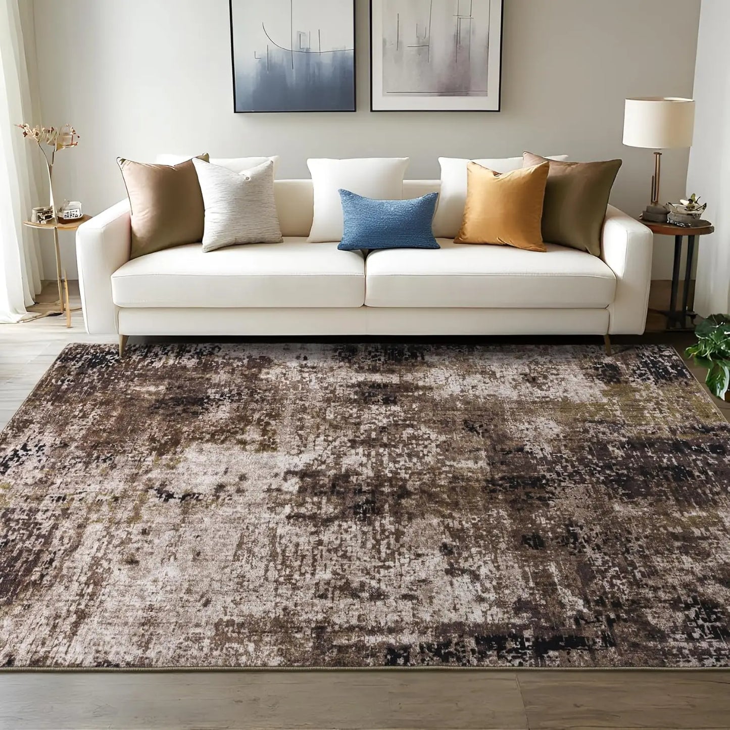 Living Room Area Rugs Soft Large Modern Abstract Area Rug, Vintage Machine Washable Non Slip Carpet , Low Pile Rugs