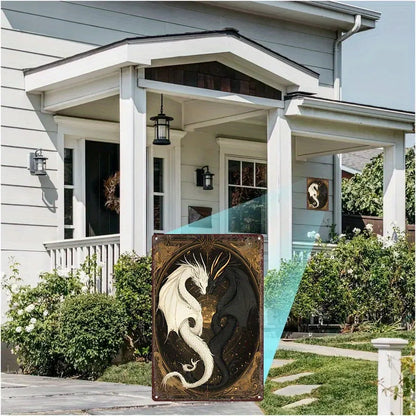 Yin-Yang Dragons Metal Sign - Vintage Aluminum Wall Art, 8x12 inches, Duality Harmony for Home