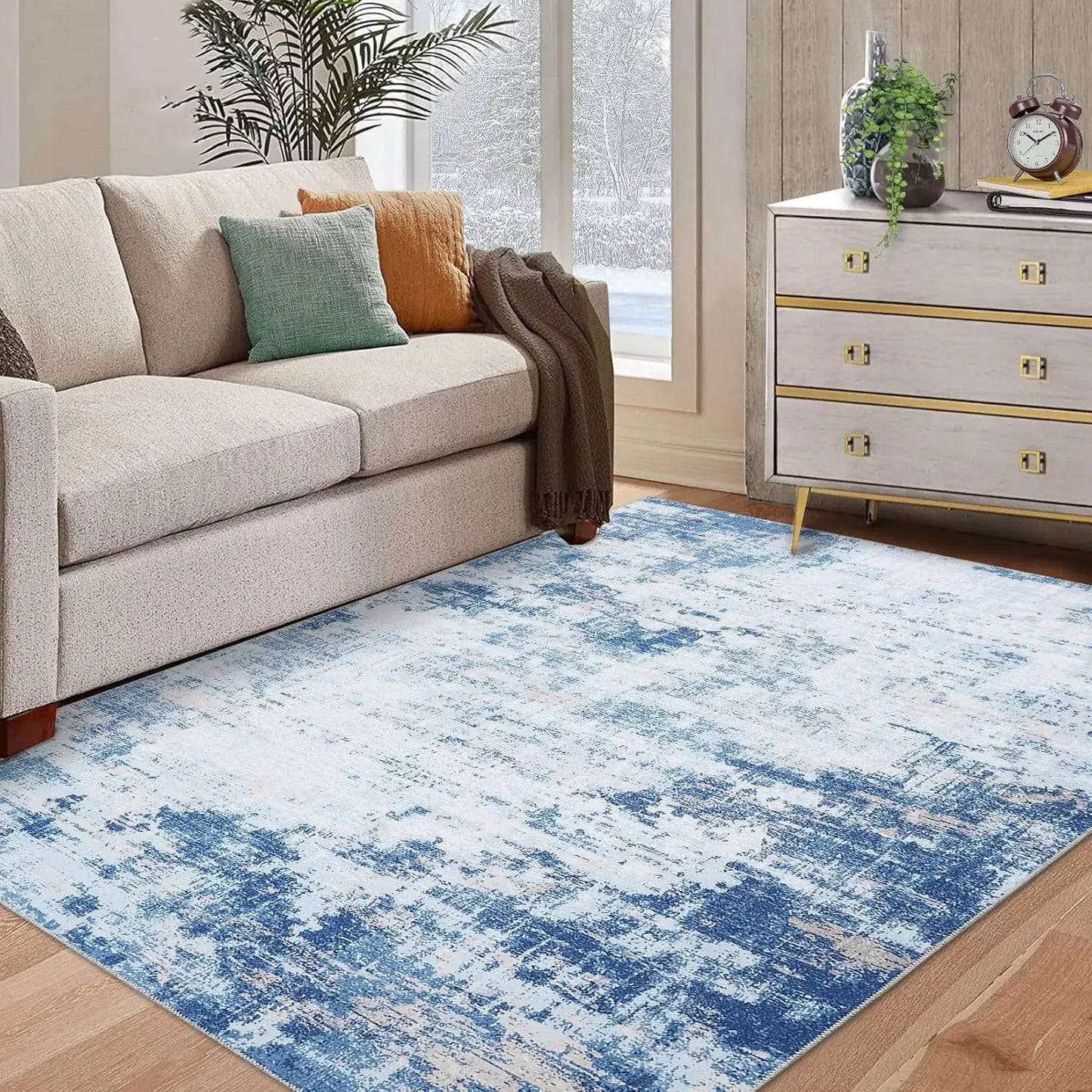 Abstract Area Rug for Living Room Machine Washable  Low Pile  for Bedroom Dining Room Home Office