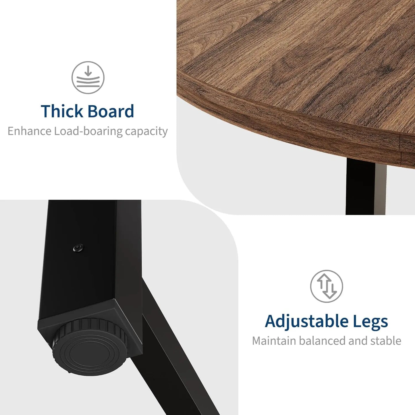 47" Round Industrial Dining Table - Rustic Wood Top w/Metal Frame, Seats 4-6 (No Chairs)