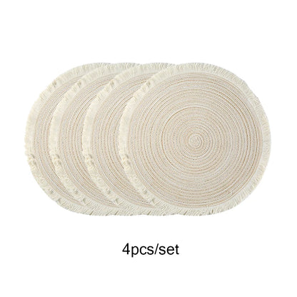 Hot Round Braided Placemats Set of 4 Washable PP Heat Resistant 38cm Table Place Mat for Kitchen Xmas Dining Table Party Decor