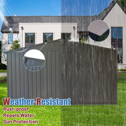 Backyard Storage Shed 11' x 12.5' with Galvanized Steel Frame and Windows Outdoor Garden Shed Metal Utility Tool Storage Room w