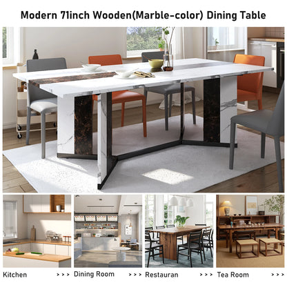 71In Large Rectangular White Dining Table for 4 5 6 8 10 People, w/Marble Color, Wood Tabletop, Metal Leg