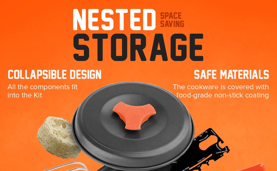 Camping Cookware Mess Kit Set with Stove - Backpacking Camping Pots and Pans Set All in One Non-Stick Camping Cooking Set