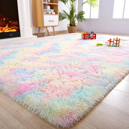 Soft Fluffy Rainbow Rugs for Girls Bedroom