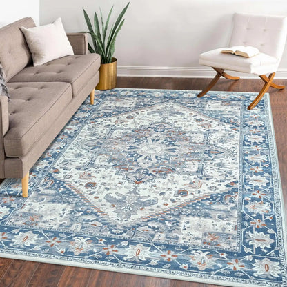 Faux Cashmere Vintage Floral  Soft Accent Area Rug, Low Pile for Living Room Bedroom