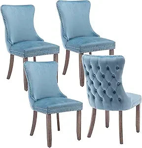 Velvet Upholstered Dining Chairs Set of 4 Wingback Kitchen Room Black Accent Chairs 4PC Solid Wood Leg