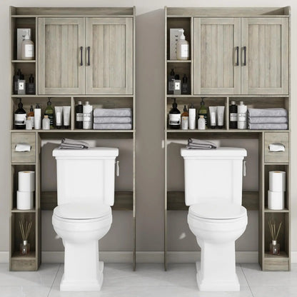 Bathroom Organizer Storage Wood Over The Toilet Storage Cabinet with Barn Doors &Toilet Paper Stand 67'' Tall Toilet Rack
