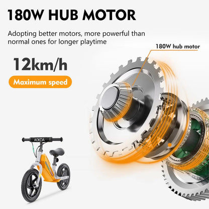 Electric Bikes for Kids, 180W Electric Balance Bike, 12" Pneumatic Tire 21.6V/5.2Ah Battery Boys & Girls E Bike Bicycle