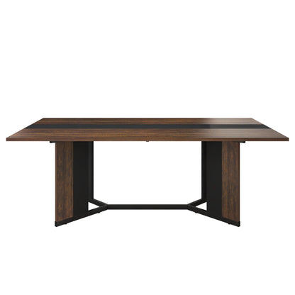 71In Large Rectangular White Dining Table for 4 5 6 8 10 People, w/Marble Color, Wood Tabletop, Metal Leg
