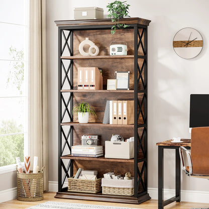 6-Tier Bookcase, 71 Inches Industrial Bookshelves and Bookcases, Floor Standing 5 Shelf Display Storage Shelves