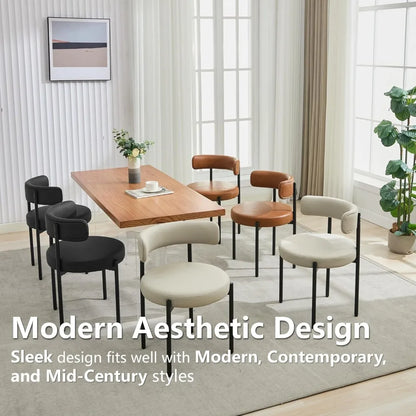 Faux Leather Dining Chairs Set of 4, Mid Century Modern Dining Room Chairs with Barrel Backrest, Upholstered Black Kitchen Chair