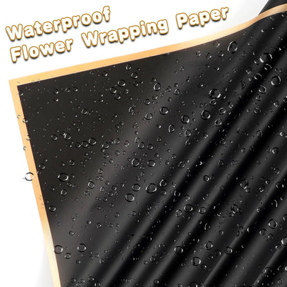 20 Sheets Black Flower Wrapping Paper with Golden Edges, Korean Florist Bouquet Supplies, Waterproof Packaging, Great for DIY Cr