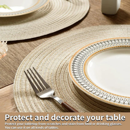 Round Braided Set of 6 Washable Round Placemats for Christmas Kitchen Wedding Dining Table 34cm Woven Heat Resistant Place Mats