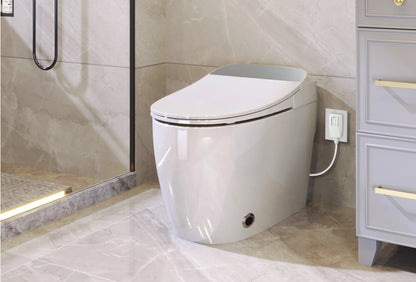 Heated Seat Smart Toilet, One Piece Toilet, Automatic Flush Tank Less Toilet without Bidet, with Foot sensor Flush