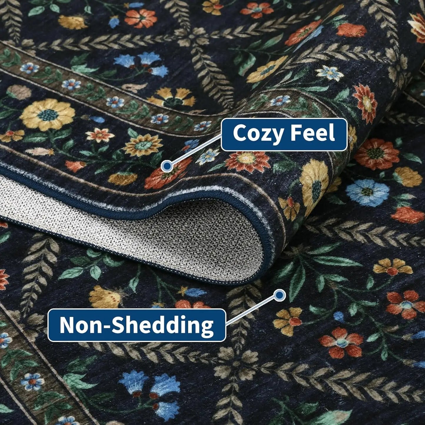 Vintage Washable Area Rugs for Living Room Soft Low-Pile Non-Slip Carpet  for Bedroom Dining Room Home Office