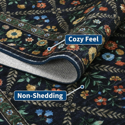 Vintage Washable Area Rugs for Living Room Soft Low-Pile Non-Slip Carpet  for Bedroom Dining Room Home Office