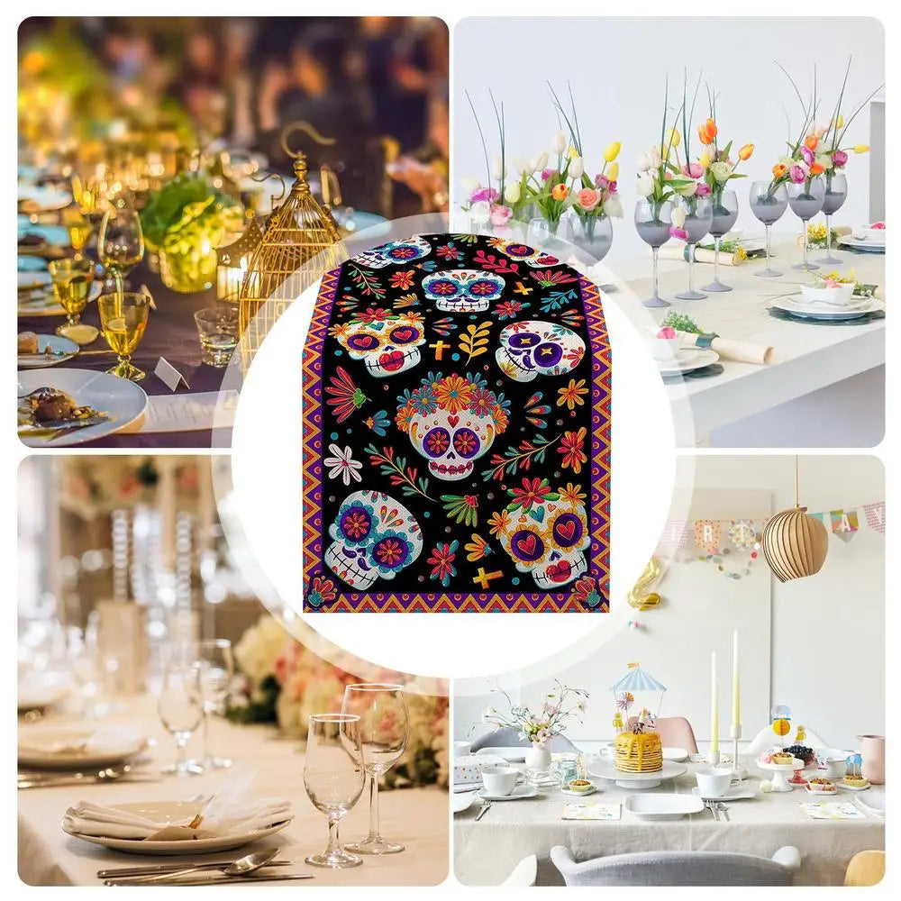 Mexican Skull Tablecloths Rustic Linen Table Cloth Mexican Theme Party Supplies Day Of The Dead Altar Decorations For Festival