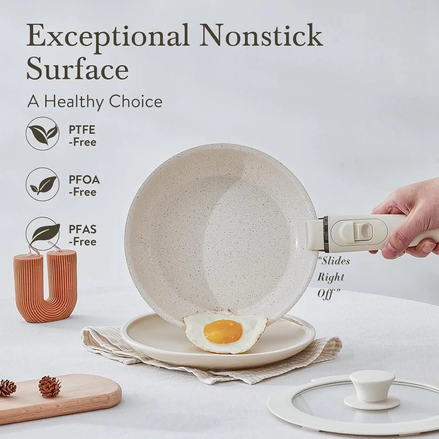 Pots and Pans Set Healthy Non toxic Non Stick Ceramic Cookware Set 21 Pcs Detachable Handles, Oven Safe, Induction Dishwasher