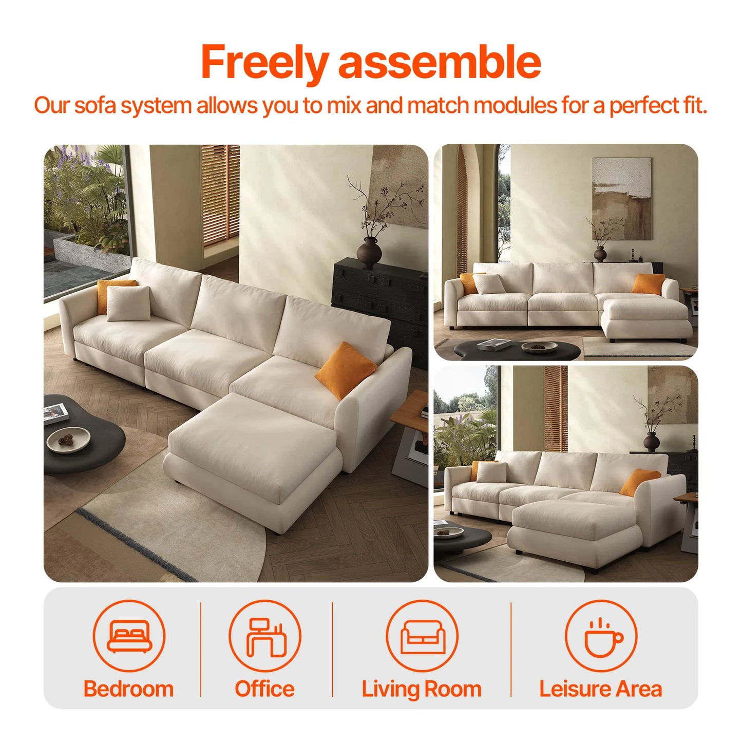 Comfy Cloud Couch 108.2'' Modern Sectional Sofa for Living Room Down Filled