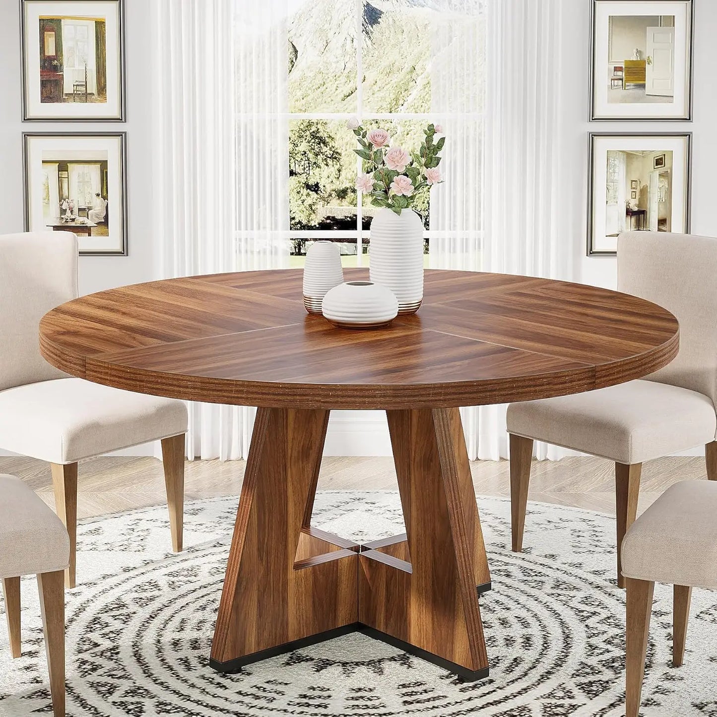 Round Wood Dining Table For Kitchen or Dining Room, 47 in