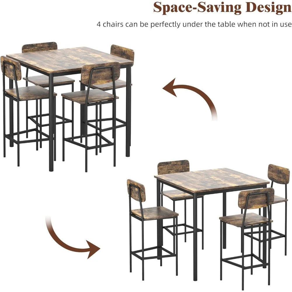 Kitchen Table and Chairs of 4,Dining Table Set for 4 with Space-Saving Design,Industrial Dining Room Table Set for Family Dinner