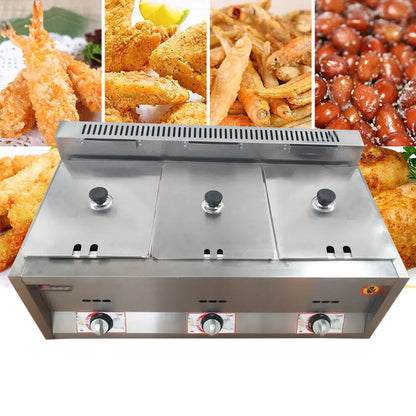 3 Pan Gas Fryer Catering Food Warmer Steam Table Buffet Restaurant 3 Well Deep Fryer Home Kitchen Use