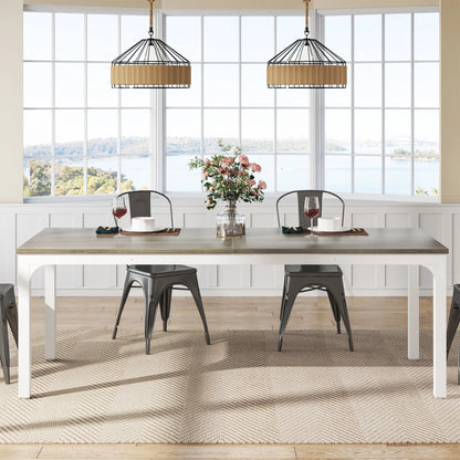 Dining Table for 6-8 People, 200cm Large Narrow Long Rectangular Kitchen Dinner Table, Rustic Wood Dining Table