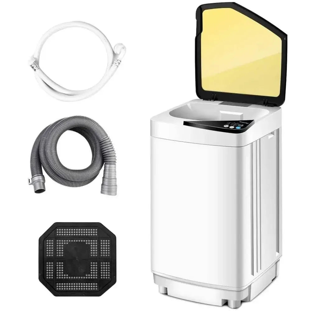 Full Automatic Portable Washing Machine Compact Laundry Washer Spin Dryer with Barrel Light Drain Pump Ideal Apartments