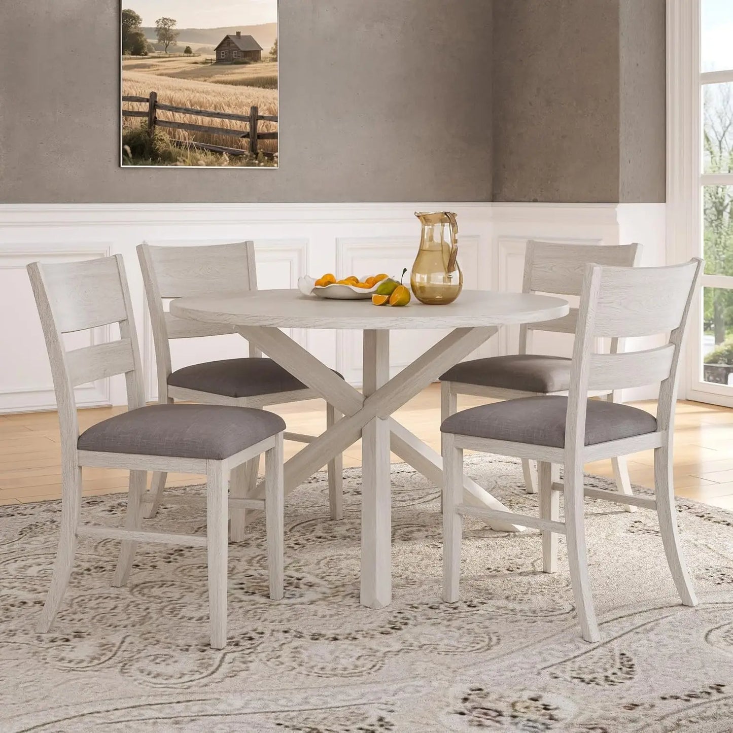 4-Piece Solid Wood Dining Table Set for 4-6, Modern Breakfast Dinette Kitchen Table with Chairs