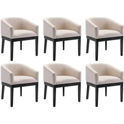 Beige Dining Chairs Set of 6, Mid-Century Modern Dining Chairs, Linen Upholstered